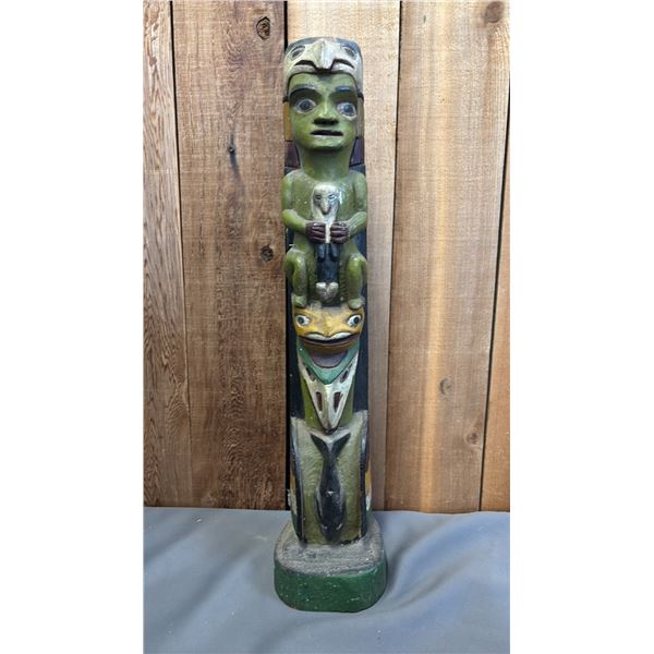 HAND CARVED & PAINTED 23" TALL FIRST NATIONS WOOD TOTEM POLE