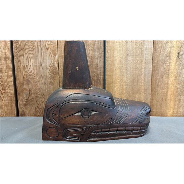 HAND CARVED FIRST NATIONS WOOD WOLF HEAD