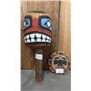 Image 1 : HAND CARVED & PAINTED FIRST NATIONS WOOD SUN PLAQUE & RATTLE