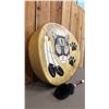 Image 2 : 22" WIDE HAND PAINTED INDIGENOUS-STYLE DRUM WITH BEATER *TEAR IN TOP LEFT*