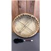 Image 6 : 22" WIDE HAND PAINTED INDIGENOUS-STYLE DRUM WITH BEATER *TEAR IN TOP LEFT*