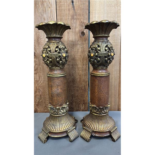 PAIR OF 14.5" TALL PEDESTAL CANDLE HOLDERS