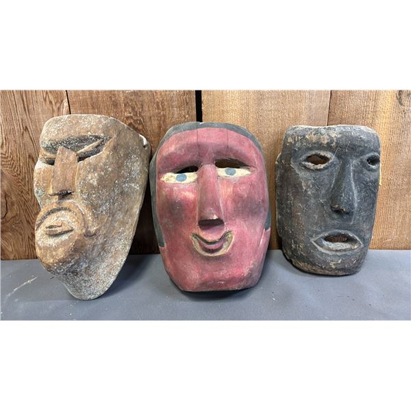 (3) HAND CARVED INDIGENOUS WOOD MASKS