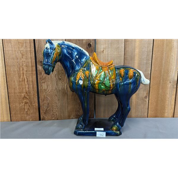 ASIAN "SANCAI" (TRI-COLOUR) STYLE CERAMIC HORSE: 16" LONG X 14.5" TALL