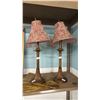 Image 1 : PAIR OF VINTAGE STYLE BUFFET LAMPS WITH BEADED FABRIC SHADES
