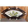 Image 1 : CHINESE WOOD FRAMED FAN SHAPED PEONY EMBROIDERY PANEL