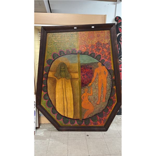 LARGE FRAMED ASSYMETRICAL ORIGINAL PAINT ON CANVAS ART "FLOWER OF HOPE"