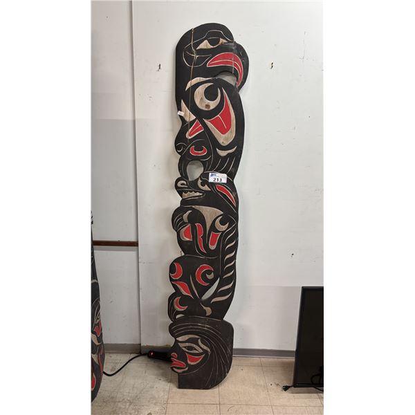 HAND CARVED & PAINTED FIRST NATIONS WOOD CARVING: APPROX. 7' TALL