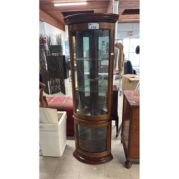 PULASKI CORNER CURIO CABINET: APPROX. 38" TALL