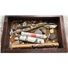 Image 3 : VINTAGE WOOD BIJOUTERIE DISPLAY TABLE WITH ASSORTED FOSSILS & BONES
