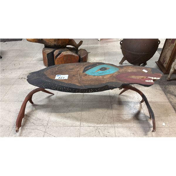 CUSTOM-CRAFTED FIRST NATIONS STYLE WOOD BENCH