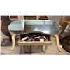 Image 3 : SMALL KIDNEY SHAPED MIRROR TOPPED TABLE (MIRROR LIFTS OFF OF TABLE TOP)