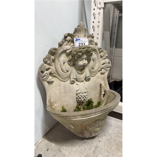 CONCRETE WALL MOUNTED CHERUB MOTIF FOUNTAIN