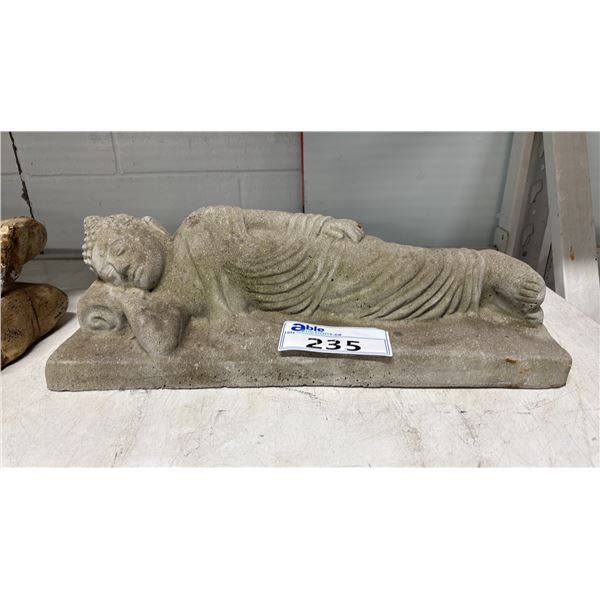 CONCRETE RECLINING BUDDHA FIGURE: 19" LONG