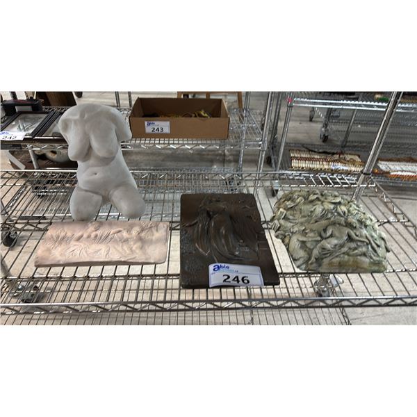 FEMALE TORSO FIGURE & (3) ASSORTED WALL PLAQUES