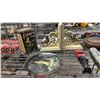 Image 2 : SHELF OF VINTAGE COLLECTIBLES: PEARS SOAP TIN W/POLISHED ROCKS, (2) MODEL TRAINS, WOOD DUCK BOWL &