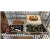 Image 4 : (2) CIGAR BOXES OF ASSTD. MINI FIGURES, WOVEN BASKET/BAG, WALL MOUNT METAL WALL HOOK & MORE