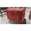 Image 1 : ANTIQUE RED STEAMER TRUNK FILLED WITH ASSORTED HAND TOOLS
