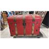 Image 2 : ANTIQUE RED STEAMER TRUNK FILLED WITH ASSORTED HAND TOOLS