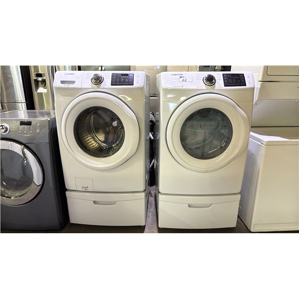 SAMSUNG FRONT LOAD WASHER & DRYER SET WITH PEDESTALS