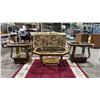 Image 3 : GLASS TOP OCTAGONAL COFFEE TABLE WITH (2) GLASS TOP SIDE TABLES