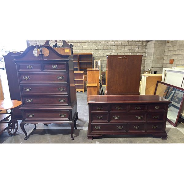 GIBBARD MAHOGANY 8-DRAWER LOWBOY DRESSER W/MIRROR & GIBBARD MAHOGANY 6-DRAWER TALLBOY DRESSER