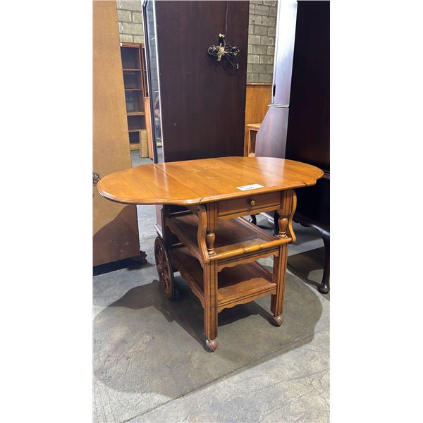 VINTAGE WOOD DROP LEAF SERVING TROLLEY