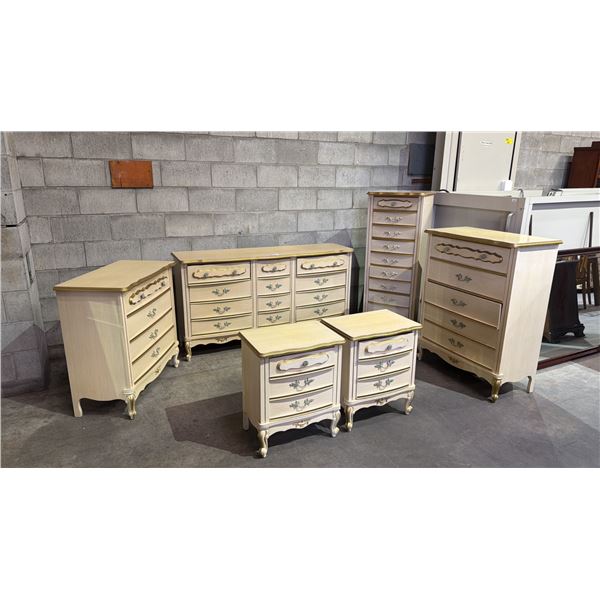 6 PCS VINTAGE BONNET BY SEARS WOOD DRESSER SET