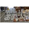 Image 2 : SHELF OF ASSORTED GLASS CANDLE HOLDERS, VASES, PITCHER, SALT & PEPPER SHAKERS & MORE
