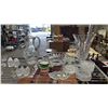 Image 4 : SHELF OF ASSORTED GLASS CANDLE HOLDERS, VASES, PITCHER, SALT & PEPPER SHAKERS & MORE