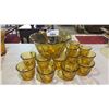 Image 1 : VINTAGE AMBER GLASS THUMBPRINT PUNCHBOWL, 12 THUMBPRINT GLASSES & A PLASTIC LADLE