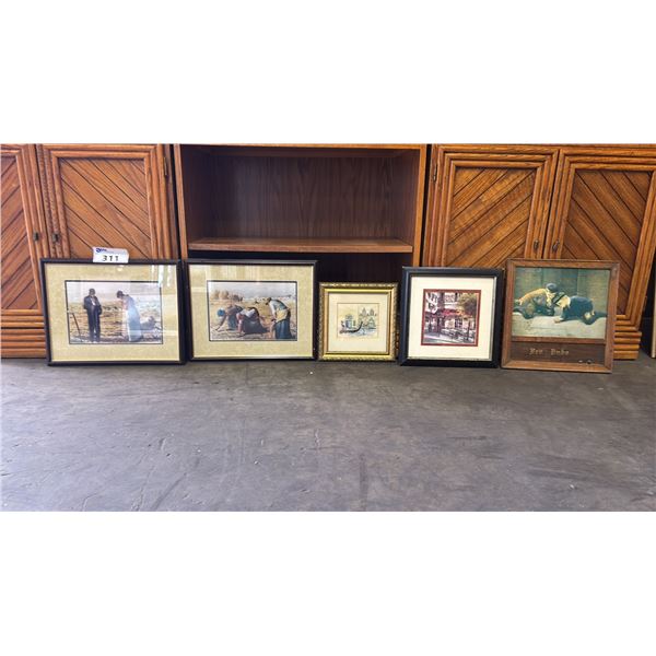 SHELF OF ASSORTED FRAMED ARTWORK