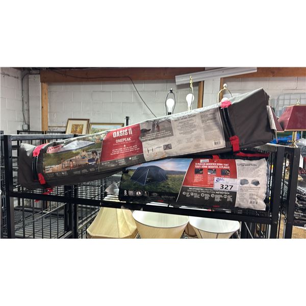 COLEMAN EAVED SHELTER FRAME & 8-PERSON  MODIFIED DOME TENT: ***MAY BE MISSING PARTS & OR PIECES***