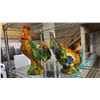 Image 1 : VINTAGE GLAZED CERAMIC ROOSTER & HEN *MINOR CHIPS ON THE WINGS & TAIL FEATHERS*
