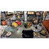 Image 3 : SHELF OF GLASS BOWLS, ICE BUCKET, WINE STOPPERS, FAUX FRUIT, SMALL SALT & PEPPER SHAKERS & MORE