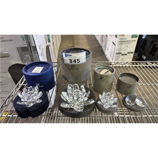 (3) SWARVOSKI CRYSTAL WATERLILY CANDLE HOLDERS & (2) SWAROVSKI CRYSTAL DROPS *PETAL OF LARGE CANDLE
