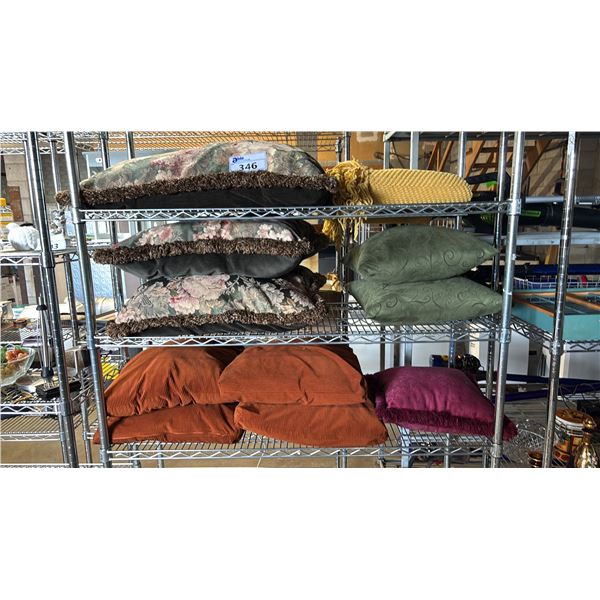 (3) SHELVES OF ASSORTED THROW PILLOWS