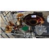 Image 1 : VNTG. GILT RUBY GLASS CENTERPIECE BOWL, ENAMELED RUBY GLASS DECANTER SET, WINE BOTTLE COASTER & MORE