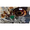 Image 3 : VNTG. GILT RUBY GLASS CENTERPIECE BOWL, ENAMELED RUBY GLASS DECANTER SET, WINE BOTTLE COASTER & MORE