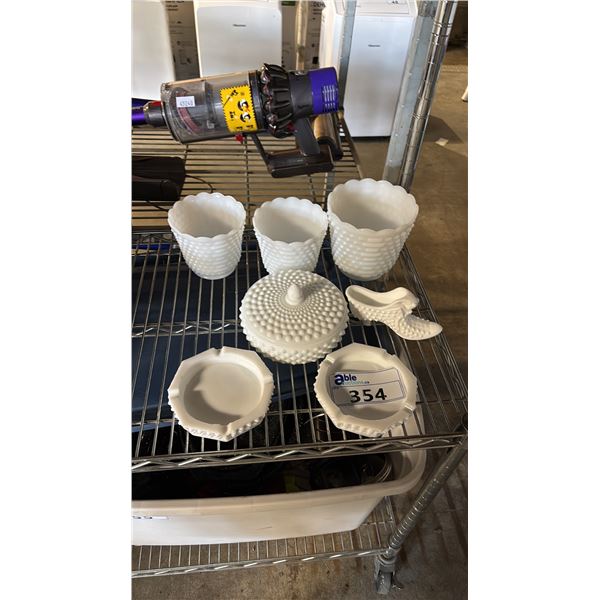 7 PIECES OF ASSORTED VINTAGE MILK GLASS