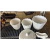 Image 2 : 7 PIECES OF ASSORTED VINTAGE MILK GLASS INCLUDING FENTON HOBNAIL SHOE AND POWDER JAR