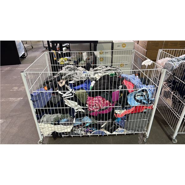 ROLLING METAL WIRE BIN OF ASSORTED CLOTHING *MUST TAKE ALL/BIN INCLUDED*