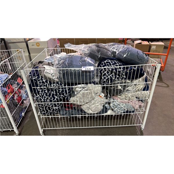 ROLLING METAL WIRE BIN OF ASSORTED BLANKETS *MUST TAKE ALL/BIN INCLUDED*