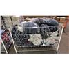 Image 1 : ROLLING METAL WIRE BIN OF ASSORTED BLANKETS *MUST TAKE ALL/BIN INCLUDED*