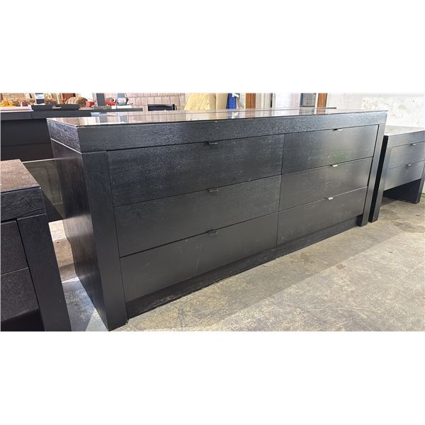 6-DRAWER DARK WOOD DRESSER WITH REMOVABLE GLASS TOP COVER
