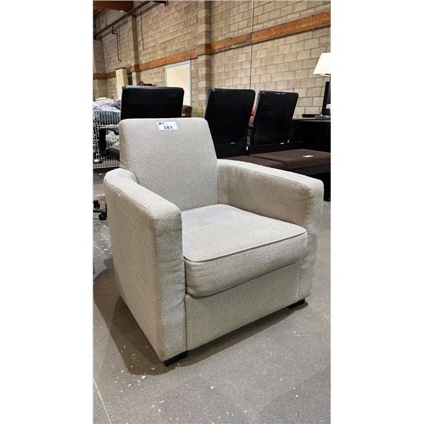 GREY UPHOLSTERED ARM CHAIR *NEEDS CLEANING*