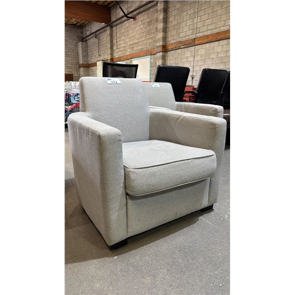 GREY UPHOLSTERED ARM CHAIR *NEEDS CLEANING*