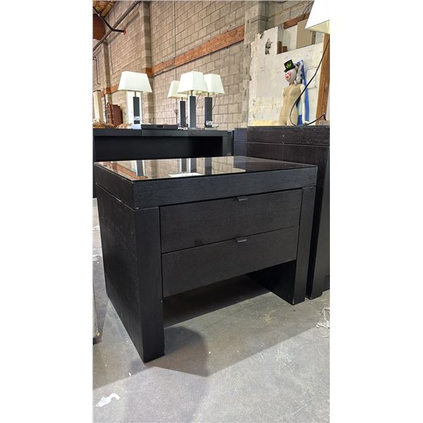 DARK WOOD 2 DRAWER NIGHTSTAND WITH REMOVABLE GLASS TOP