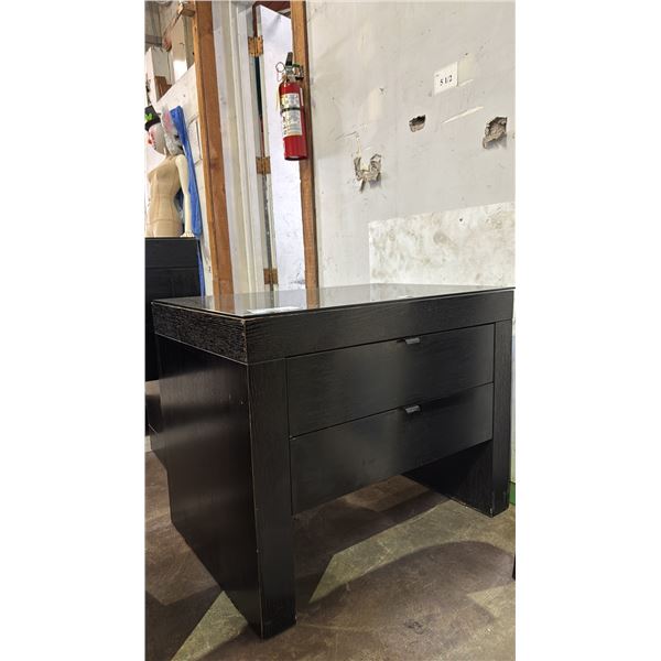 DARK WOOD 2 DRAWER NIGHTSTAND WITH REMOVABLE GLASS TOP