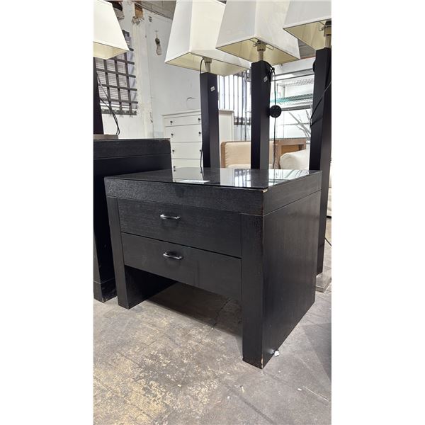 DARK WOOD 2 DRAWER NIGHTSTAND WITH REMOVABLE GLASS TOP